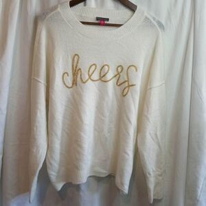 Ivory 'Cheers' Sweater Gold Medium Vince Camuto Festive Drinking Holiday NYE